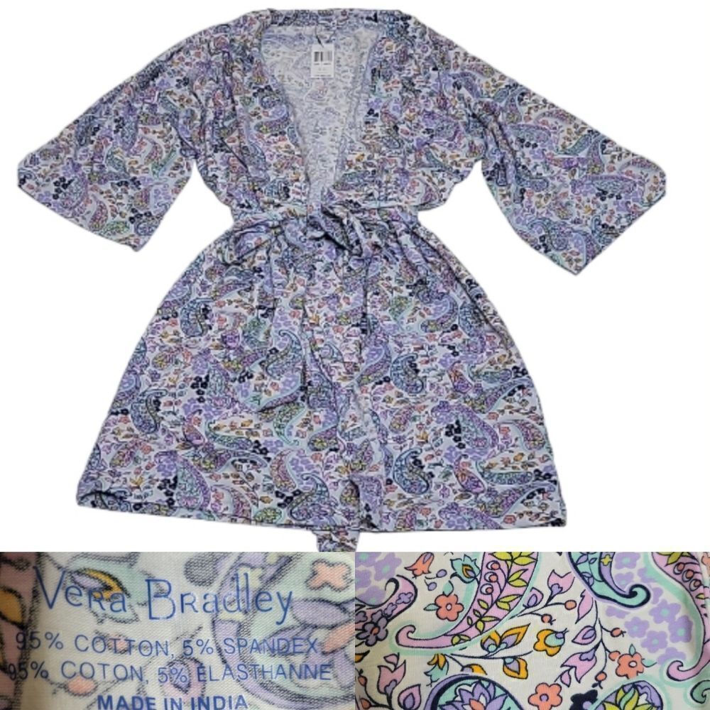 NEW VERA BRADLEY LUXE Paisley Soft Knit Belted Robe purple pink S small M Medium